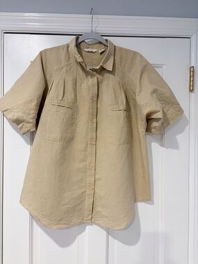 Vintage Gitano Ramie Blend Button Down Shirt Tan Beige Size L